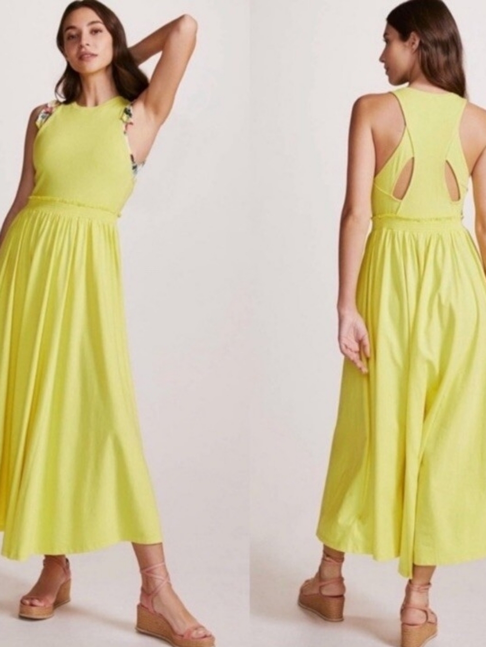 Anthropologie Daily Practice Cut-Out Maxi Dress Canary Yellow Size Large